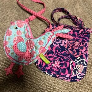 Fabric Purse Lot: Bird-Shaped Bag & Vera Bradley